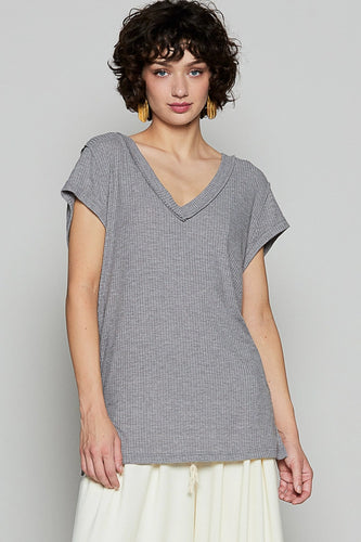 Dana Ribbed Jersey Tee - Charcoal