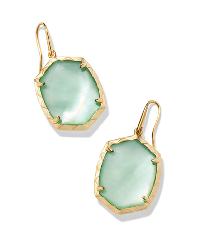 Kendra Scott Daphne Gold Drop Earrings in Light Green Mother of Pearl