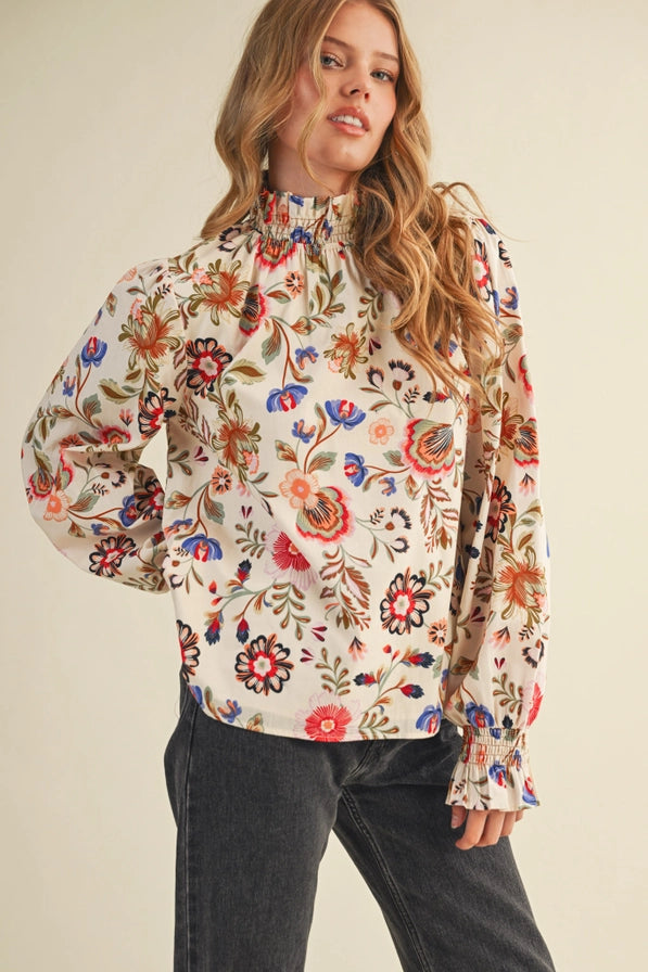 Wisteria Mock Neck Top - Cream