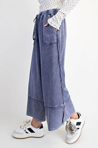 Terry Knit Palazzo Pants by Easel - Midnight Blue