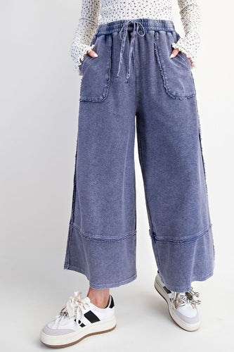 Terry Knit Palazzo Pants by Easel - Midnight Blue