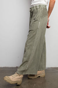 Terry Wide Leg Pants by Easel - Faded Olive