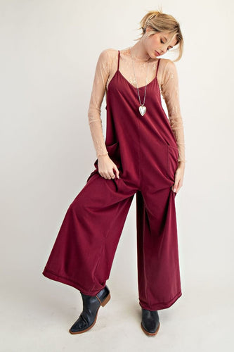 Free Spirit Wide Leg Jumpsuit - Burgundy