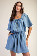 CJ Washed Denim Romper by Easel