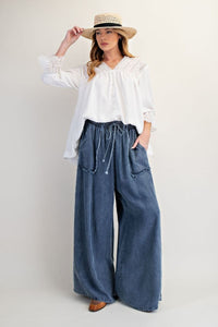 Lindsay Chambray Pants - Dark Washed Denim