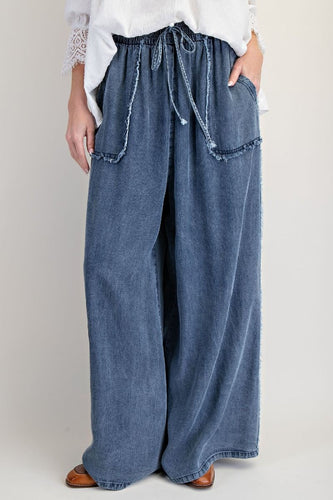 Lindsay Chambray Pants - Dark Washed Denim