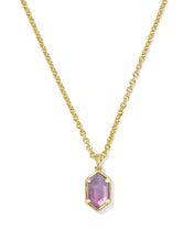 Load image into Gallery viewer, Kendra Scott Hallie Gold Short Pendant Necklace in Purple Watercolor Illusion
