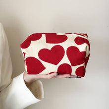 Load image into Gallery viewer, Corduroy Heart Pillow Cosmetic Bag - Red
