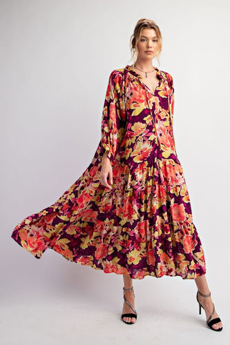 Veronica Floral Maxi Dress - Wine