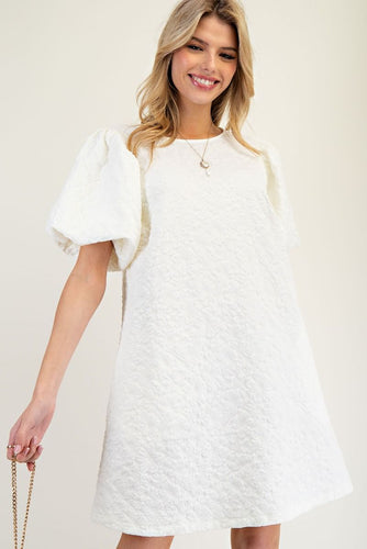 Scottie Puff Sleeve Dress - Off White
