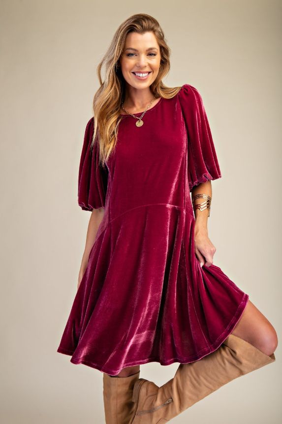 velvet dress wine KissProm Beaded One-Shoulder Long Formal with Slit, Burgundy / 6 shoulder neckline and sleeveless design create a graceful Maeve Velvet Dress - Wine