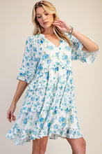 Load image into Gallery viewer, Sabrina Floral Ruffle Dress - Blue White