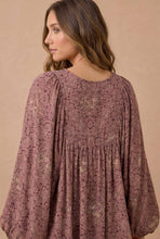 Load image into Gallery viewer, Anita Floral Crinkle Peasant Blouse - Dusty Rose