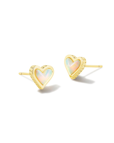 Kendra Scott Framed Ari Heart Gold Stud Earrings in White Opalescent Resin