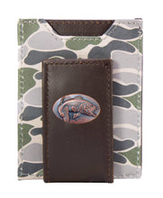 Load image into Gallery viewer, Bass Men's Magnetic Front Pocket Old School Camo Leather Wallet.: Brown/Tan Camo