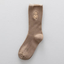 Load image into Gallery viewer, Brown Bear Embroidery Cotton Crew Socks - Beige