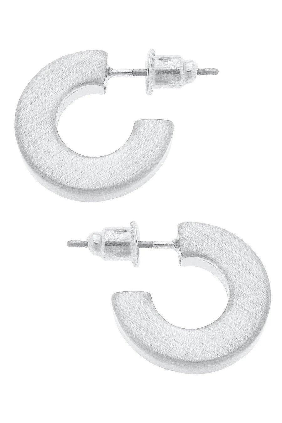 Canvas Emmy Small Flat Hoop Earrings in Satin Silver