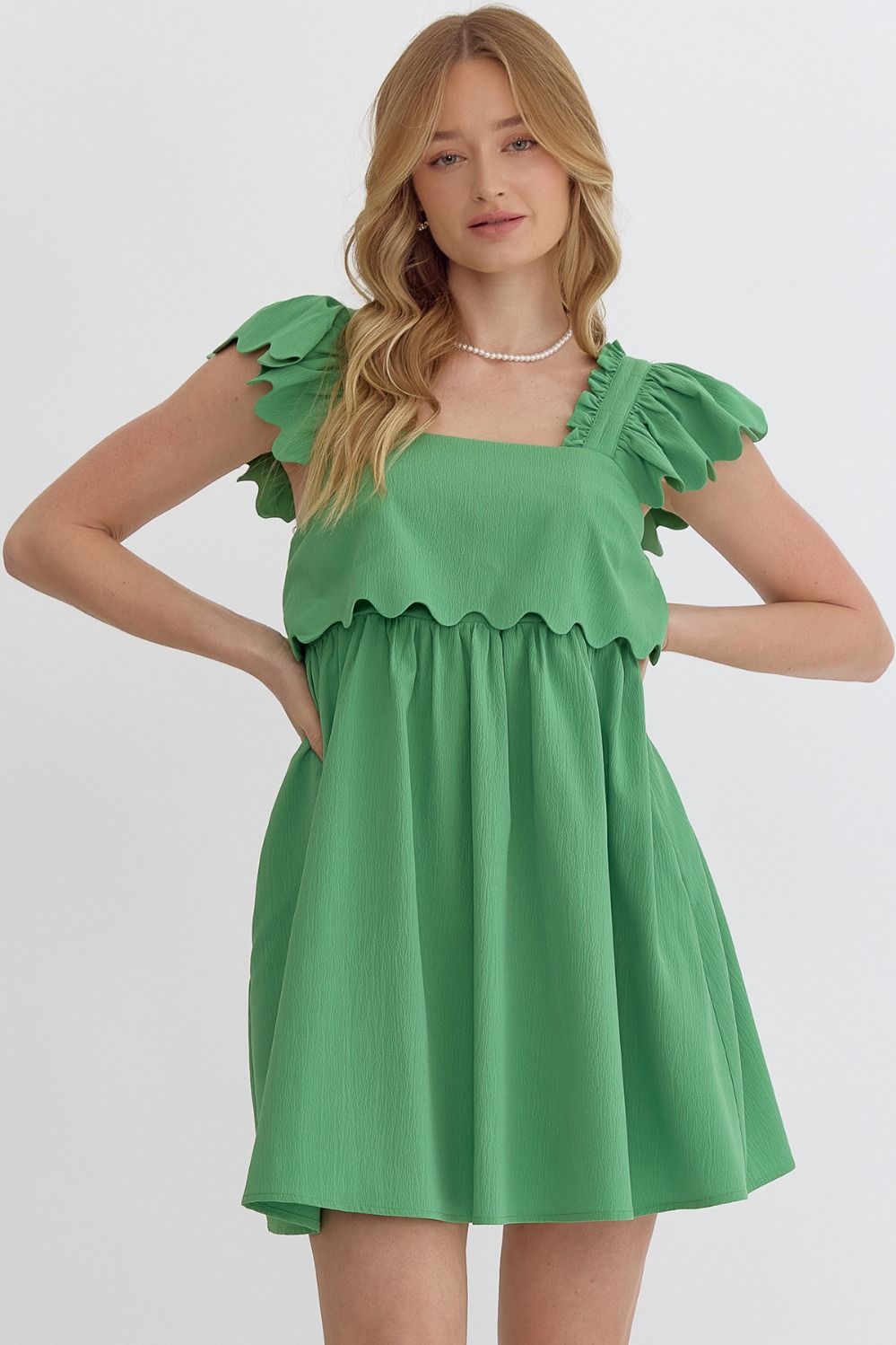 Eva Scallop Mini Dress - Green