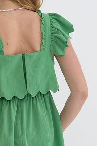 Eva Scallop Mini Dress - Green