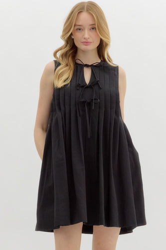 Eloise Pleated Bow Dress - Black