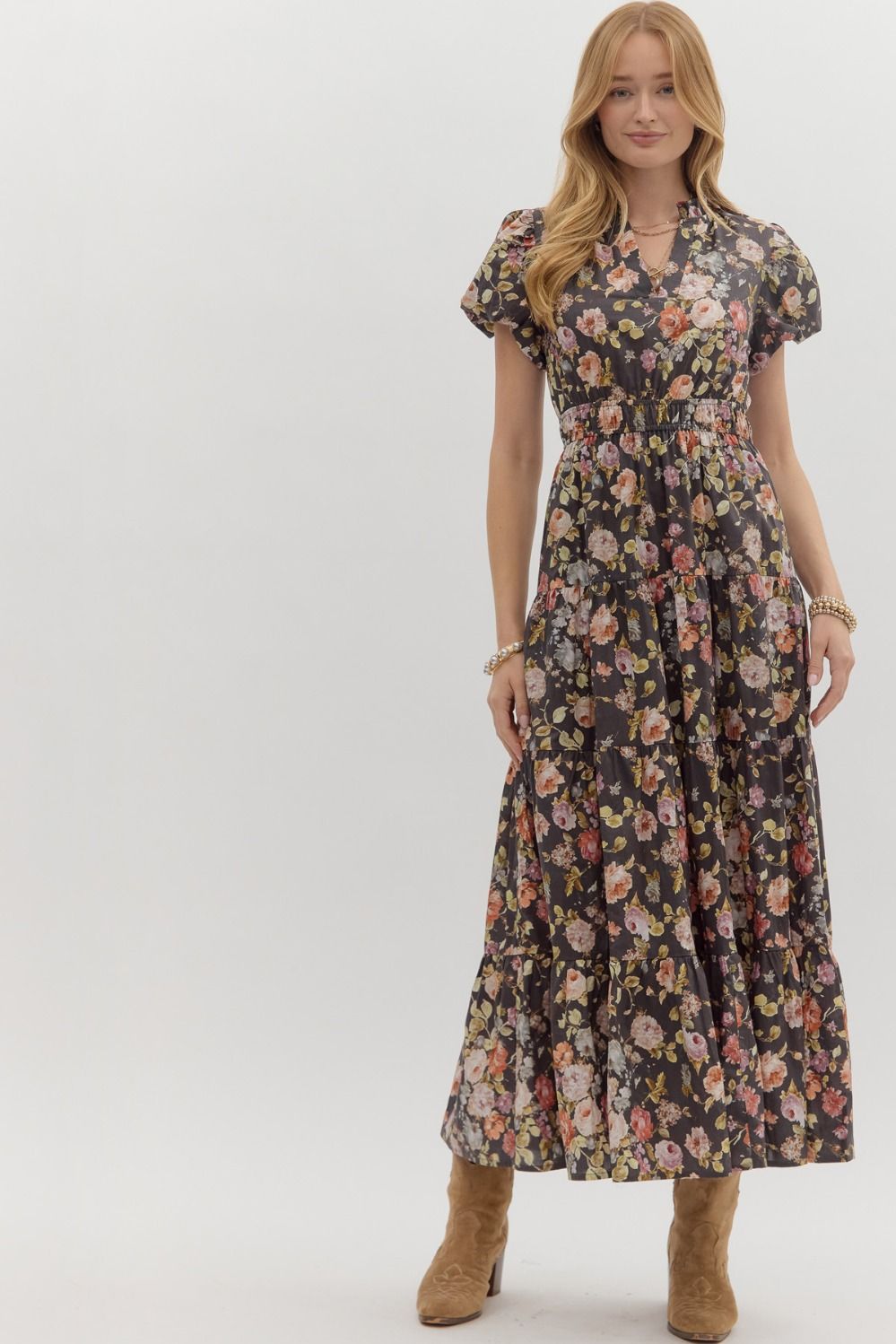 Lainey Floral Maxi Dress - Chocolate