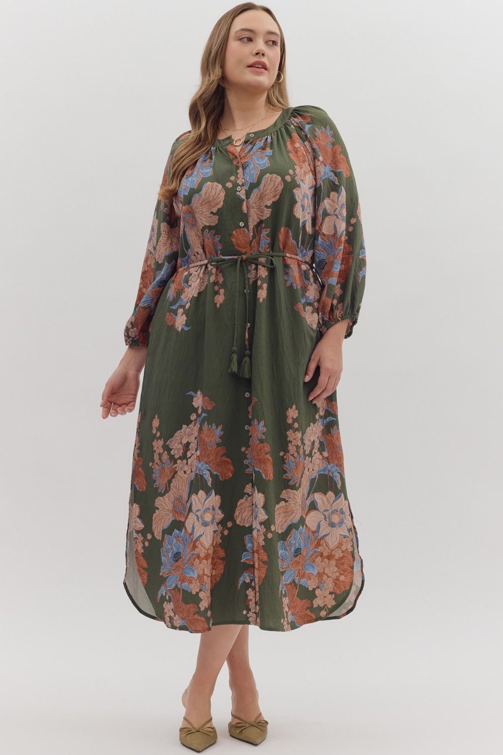 Jennifer Botanical Maxi Dress - Olive