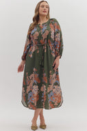 Jennifer Botanical Maxi Dress - Olive