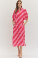 FASHION SHOW: Noa Striped Midi Dress - Pink