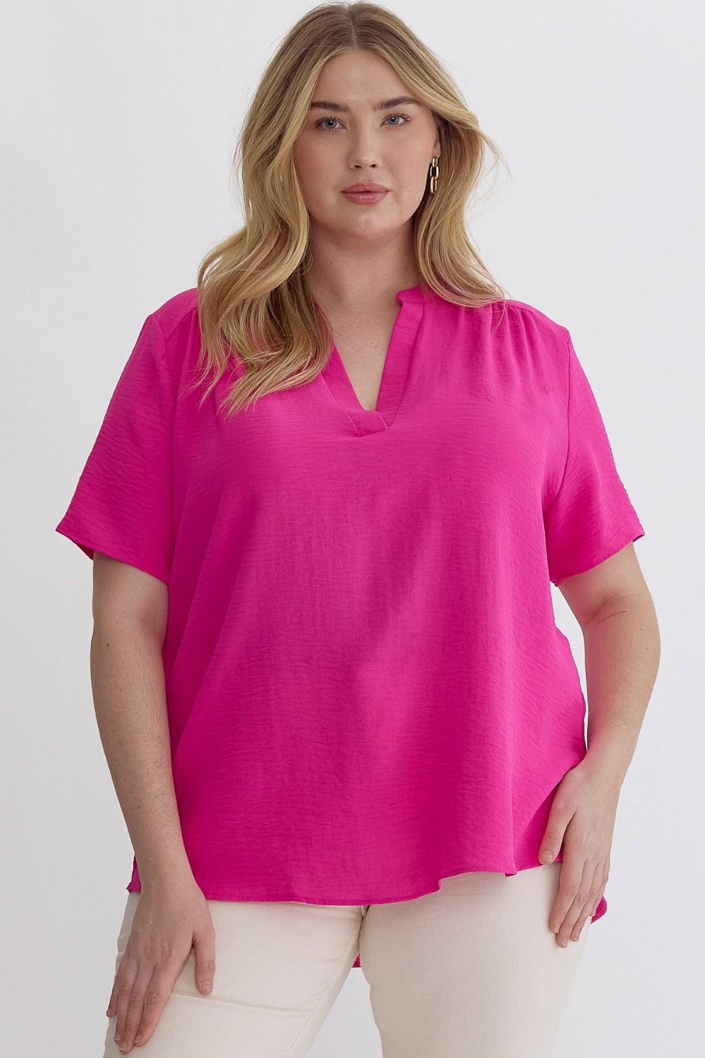Keep it Simple V-Neck Top - Hot Pink *Regular & Curvy*