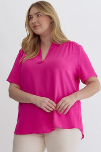 Keep it Simple V-Neck Top - Hot Pink *Regular & Curvy*