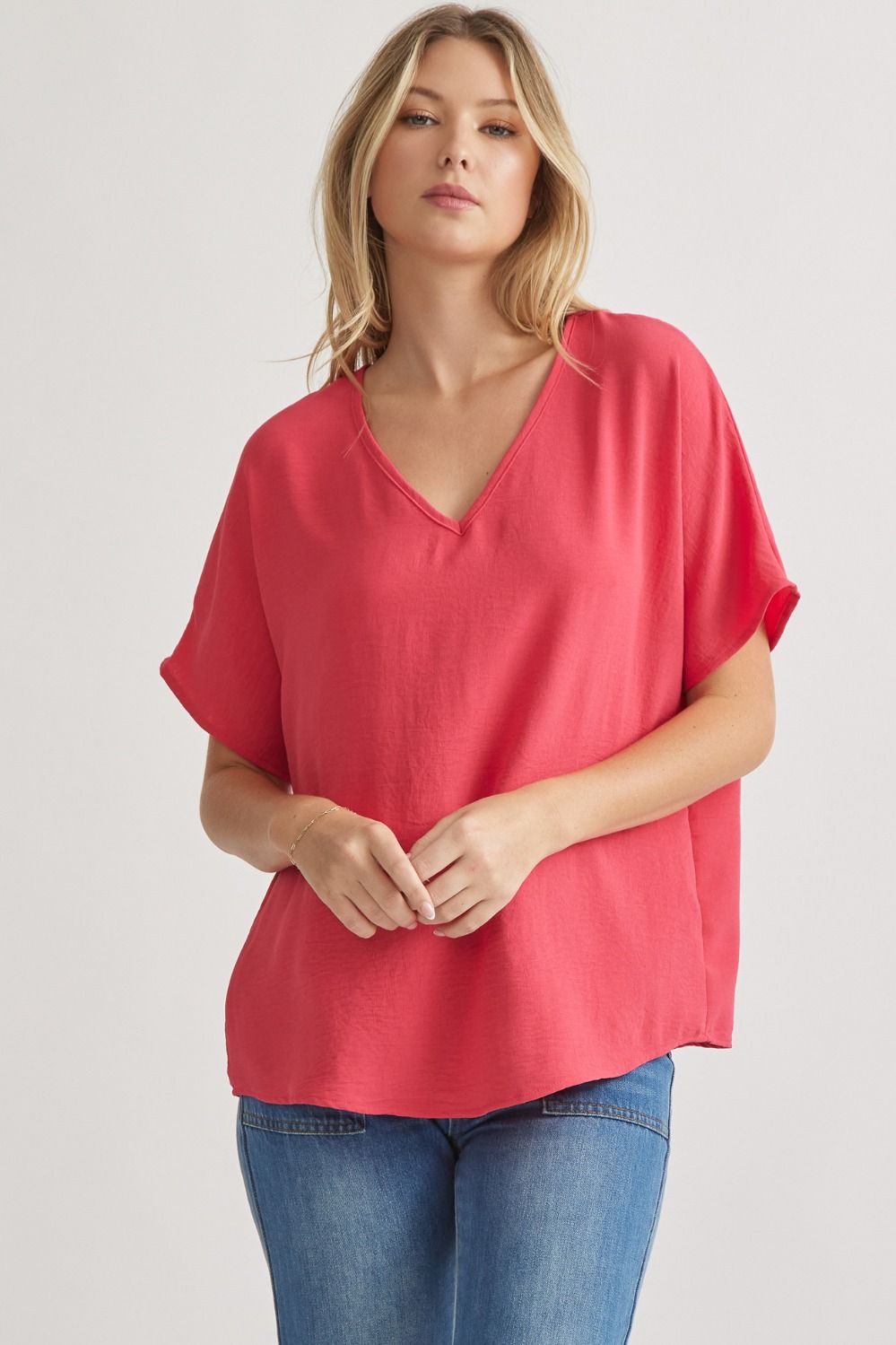 Blissful Basics V-Neck Top - Punch *Regular & Curvy*