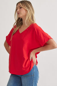 Blissful Basics V-Neck Top - Red *Regular & Curvy*