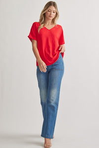 Blissful Basics V-Neck Top - Red *Regular & Curvy*