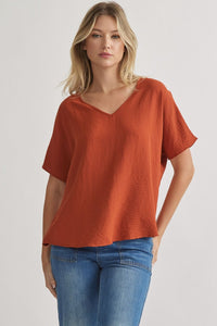 Blissful Basics V-Neck Top - Rust *Regular & Curvy*