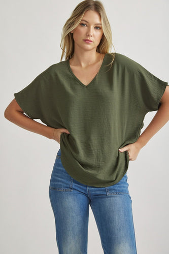 Blissful Basics V-Neck Top - Olive *Regular & Curvy*