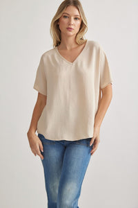 Blissful Basics V-Neck Top - Oatmeal