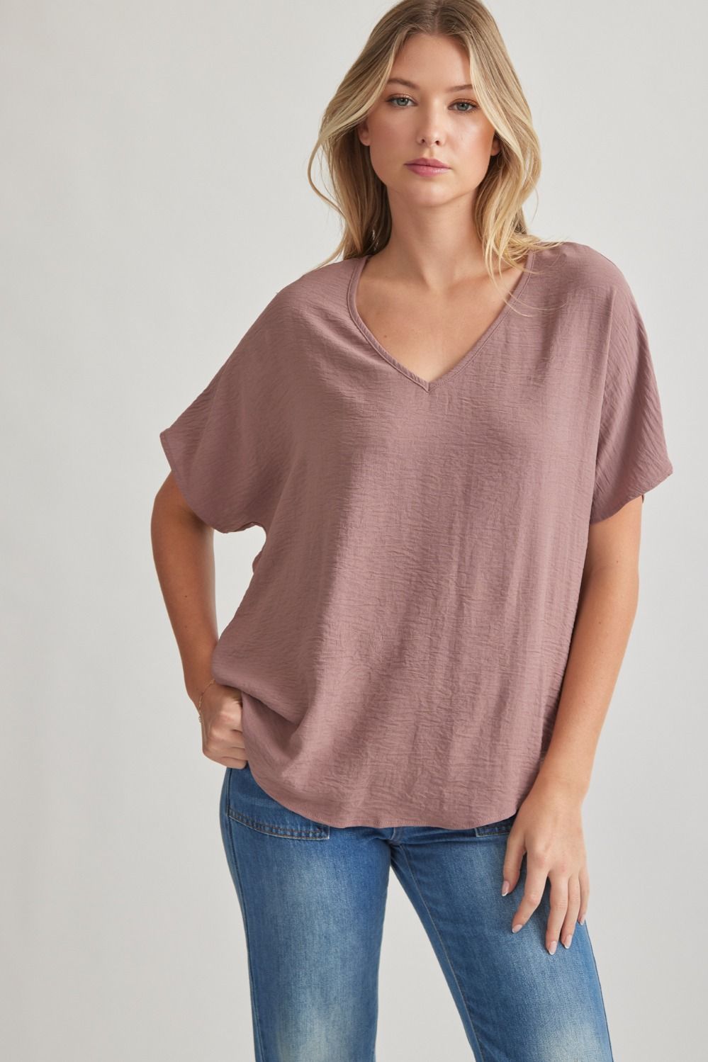 Blissful Basics V-Neck Top - Mocha *Regular & Curvy*