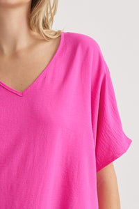 Blissful Basics V-Neck Top - Hot Pink *Regular & Curvy*