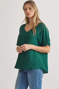 Blissful Basics V-Neck Top - Hunter Green