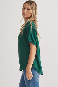 Blissful Basics V-Neck Top - Hunter Green