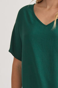 Blissful Basics V-Neck Top - Hunter Green