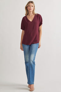 Blissful Basics V-Neck Top - Burgundy *Regular & Curvy*