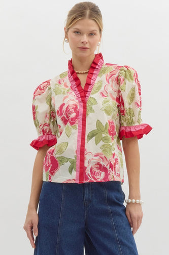Adrianna Floral Top - Hot Pink