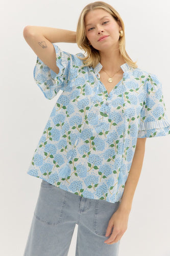 Blue Hydrangea Floral Top