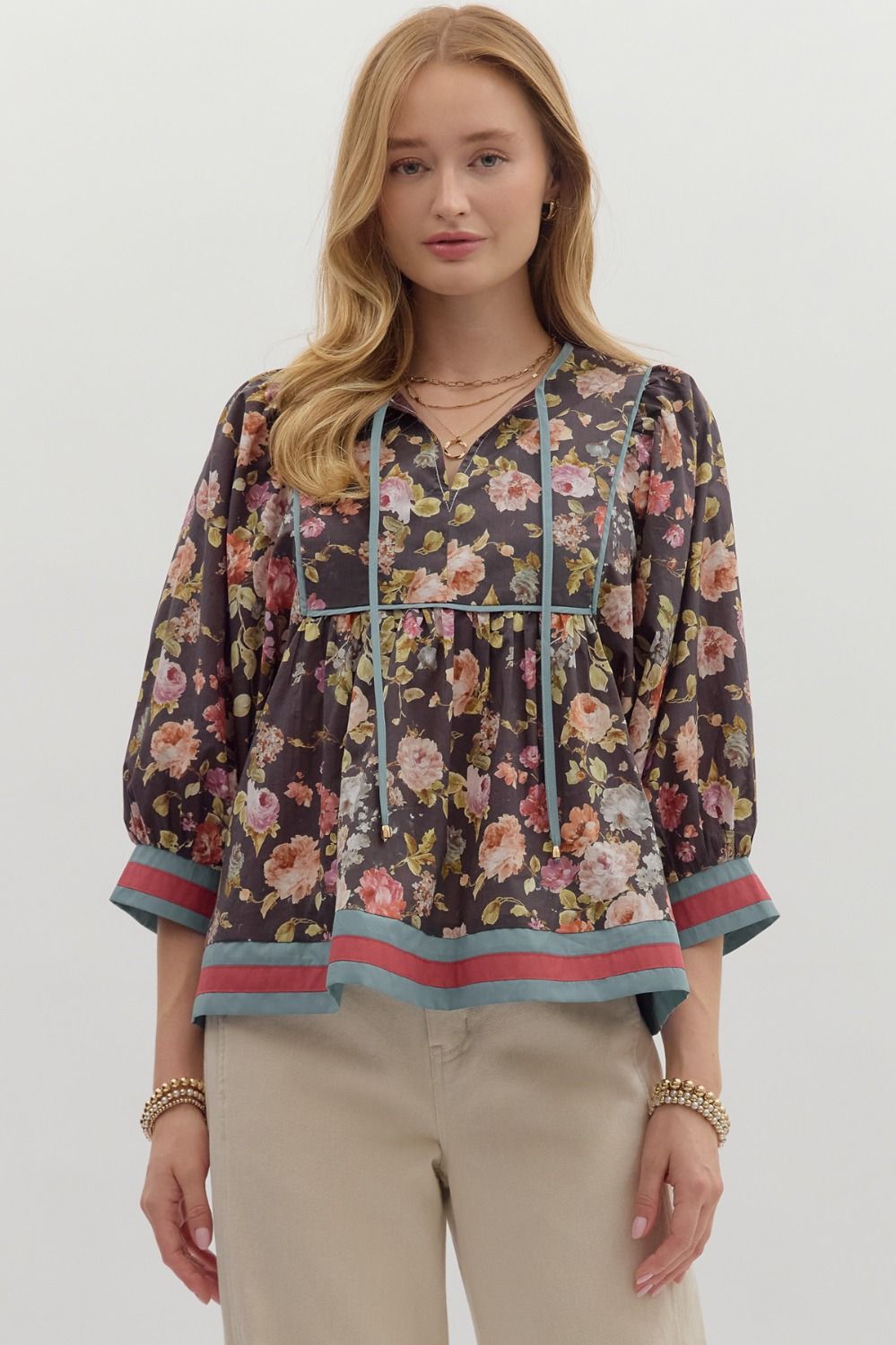Lainey Floral Blouse - Chocolate *Regular & Curvy*