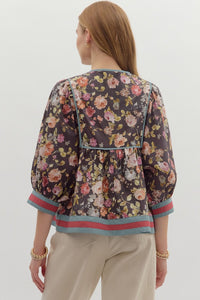 Lainey Floral Blouse - Chocolate *Regular & Curvy*
