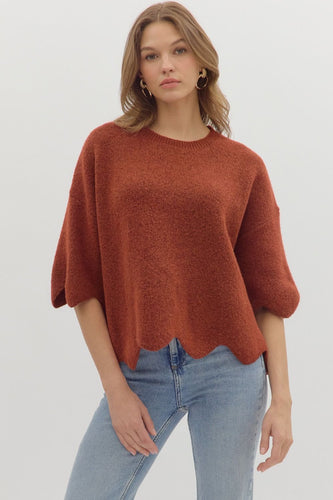 Serenity Scalloped Sweater - Rust