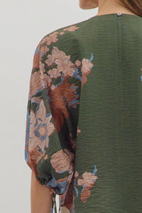 Jenny Botanical Print Top - Olive