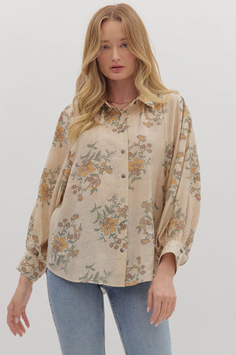 Dina Vintage Floral Button Up - Ecru