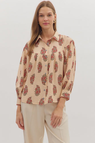 Demi Floral Button Down - Ecru